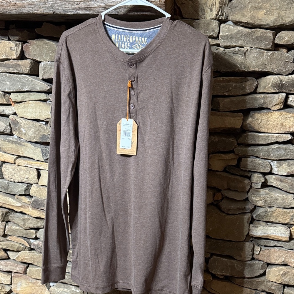 Weatherproof Men's Long Sleeve Brown Henley